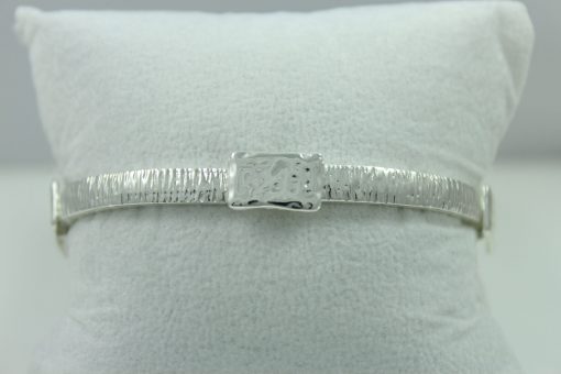 Silver Stretch Hammered Bracelet with Rectangle Detail