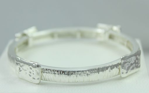 Silver Stretch Hammered Bracelet with Rectangle Detail - Image 2