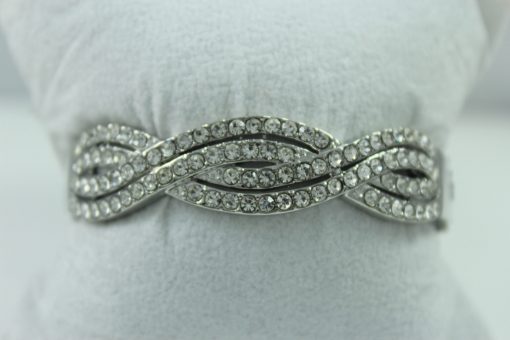 Silver Diamante Bangle with Side Spring Loaded Opening - Image 2