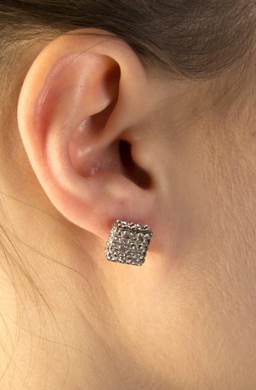 Square Diamond Stud Earrings for Pierced Ears - Image 3