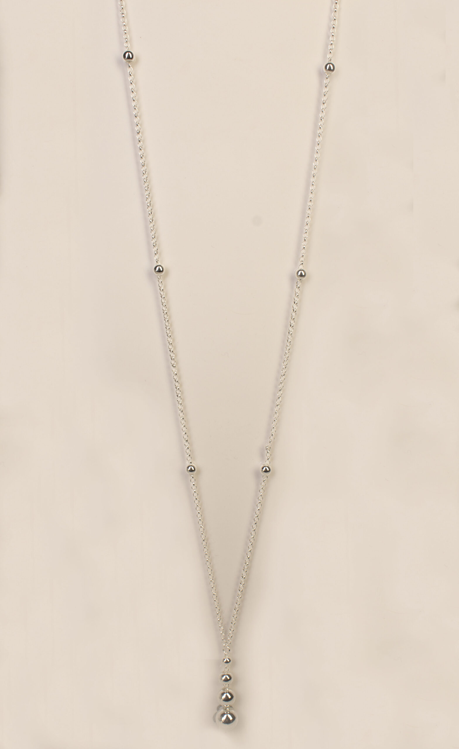 Long Silver Dainty Necklace with 6 Balls Inserted in the Chain with 4 ...