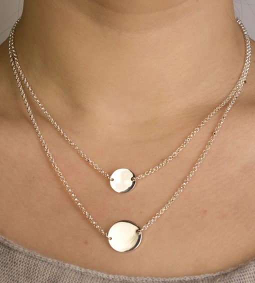 Silver Double Row Fine Necklace with 2 Silver Discs in the Centre