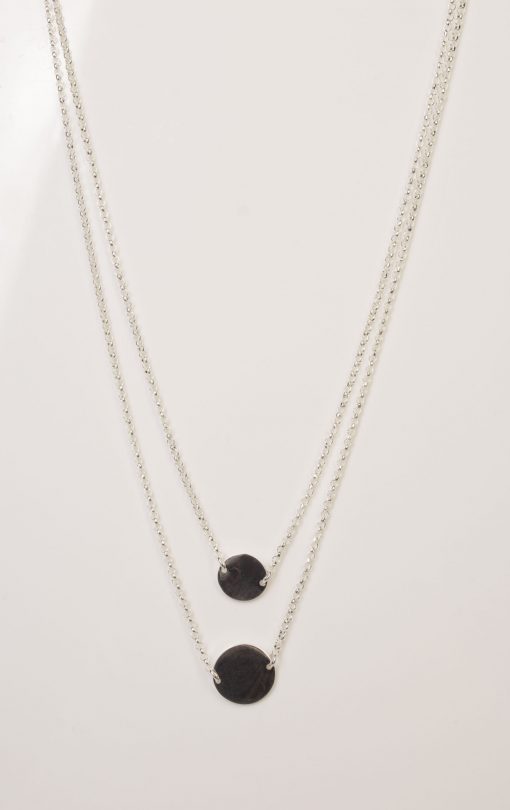 Silver Double Row Fine Necklace with 2 Silver Discs in the Centre - Image 4