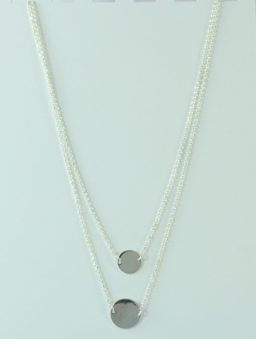 Silver Double Row Fine Necklace with 2 Silver Discs in the Centre - Image 2