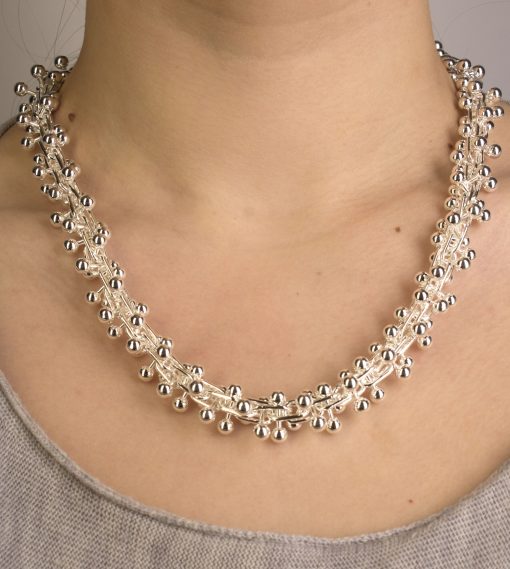 Silver Intricate Ball Necklace with Toggle Clasp