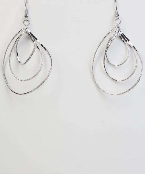 Silver Oval Triple Swirl Effect Drop Earrings