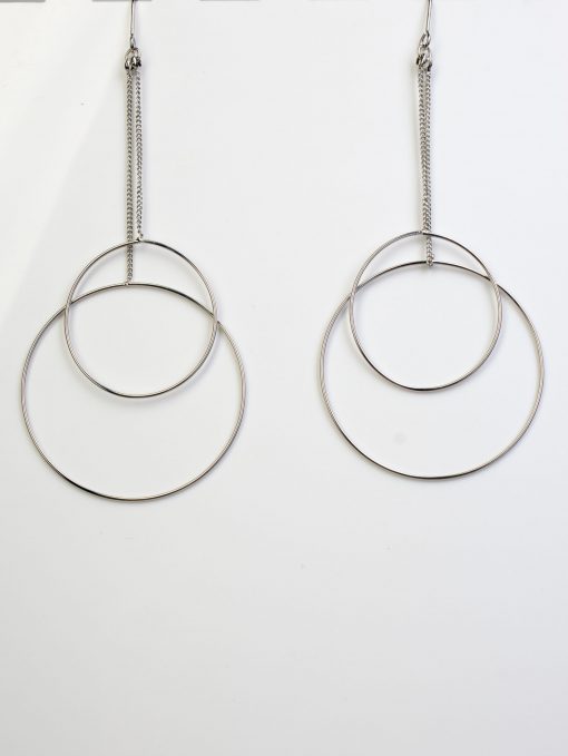Long Silver Double Ring Earrings