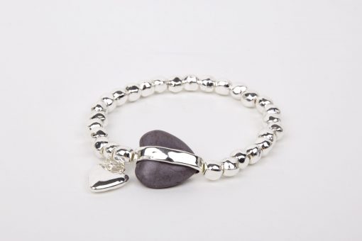 Silver Bead Heart Stone Bracelet