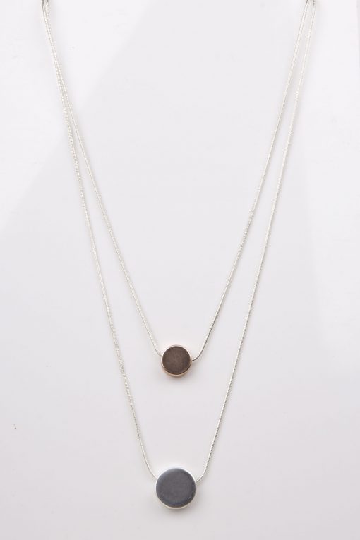 Silver and Rose Gold Doubled Layered Circle Pendant Neckalce