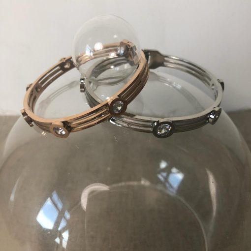 Triple Silver fine bar bangle with five diamond insets - Image 6