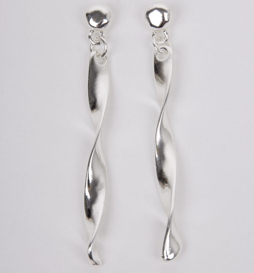 Trendy silver long twirl earrings
