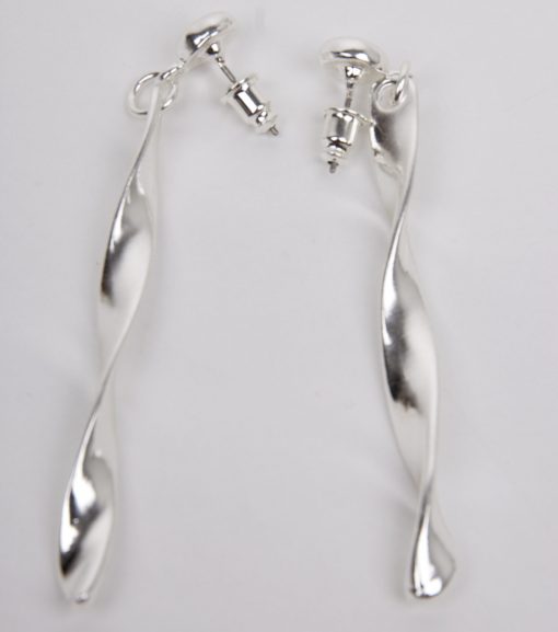Trendy silver long twirl earrings - Image 2