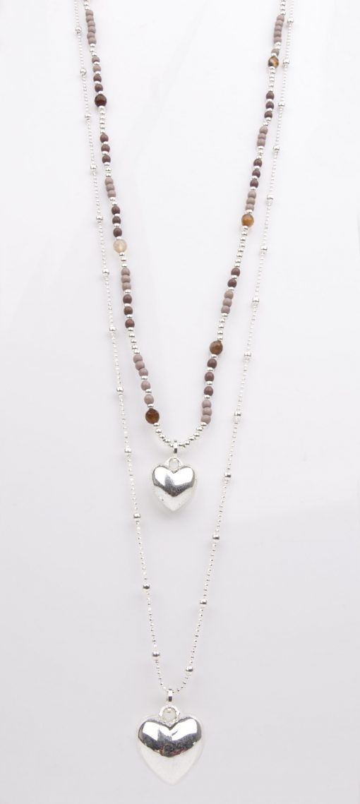 Silver and Grey Bead Layered Heart Necklace - Image 2