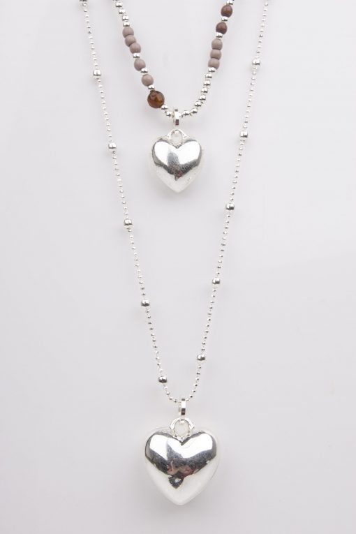 Silver and Grey Bead Layered Heart Necklace - Image 3