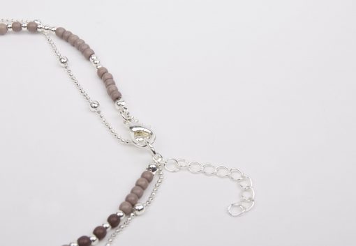 Silver and Grey Bead Layered Heart Necklace - Image 4