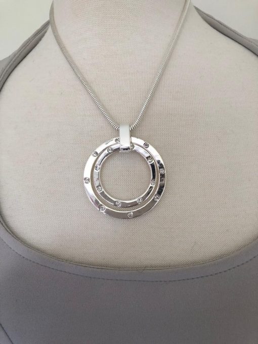 Double Silver Circle Necklace - Image 4