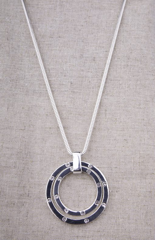 Double Silver Circle Necklace - Image 3