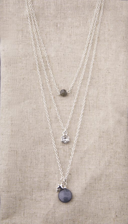 Triple Row Silver Pendant Necklace - Image 2