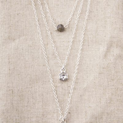 Triple Row Silver Pendant Necklace