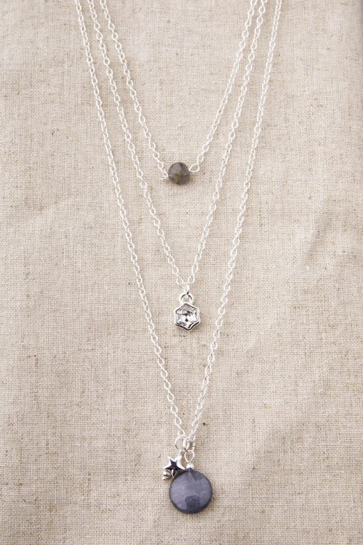 Triple Row Silver Pendant Necklace