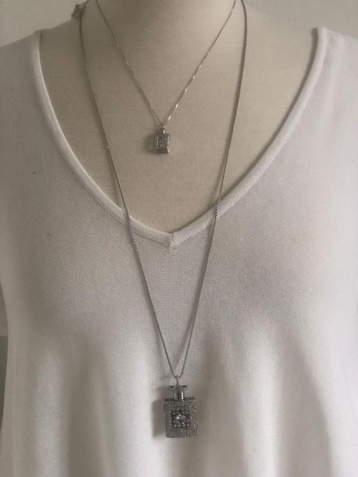 Short Silver Necklace With Perfume Bottle Pendant - Image 5
