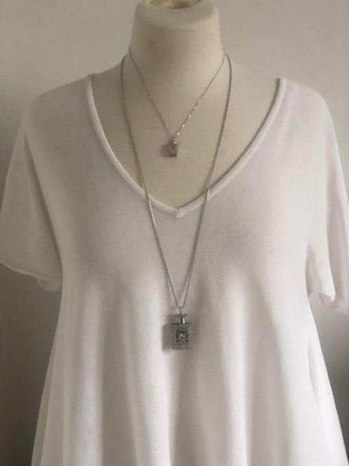 Short Silver Necklace With Perfume Bottle Pendant - Image 7