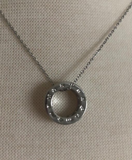 Silver Hollow Disc Necklace with Crystal Diamond Side Detail. - Image 2