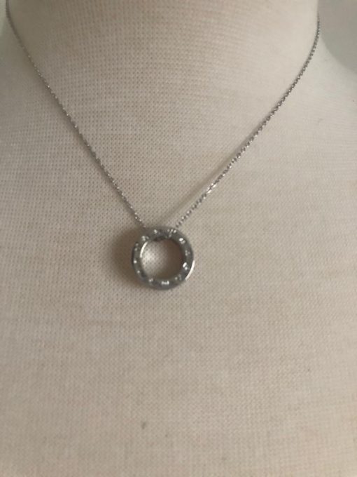 Silver Hollow Disc Necklace with Crystal Diamond Side Detail. - Image 3