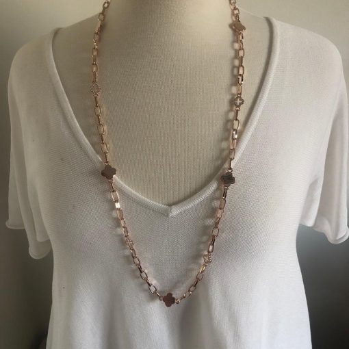 Rose Gold Diamante Clover Necklace