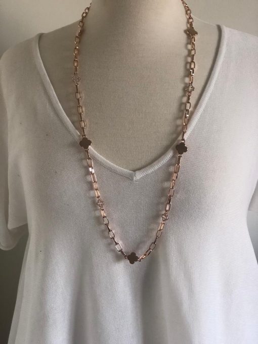Rose Gold Diamante Clover Necklace - Image 2