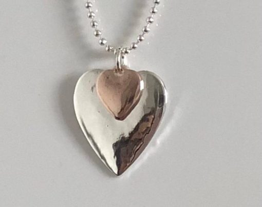 Gold and Silver Double Heart Necklace - Image 3