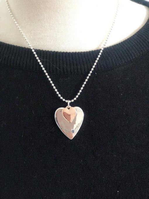 Gold and Silver Double Heart Necklace - Image 2