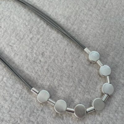 Silver Dots Magnetic Necklace with Leather Chain