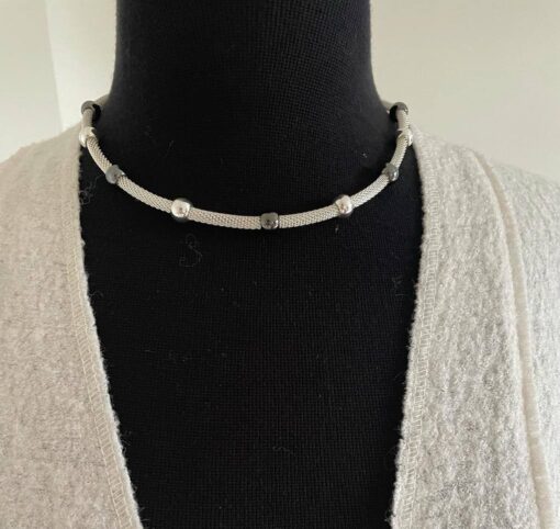 Silver and Gunmetal Ball Magnetic Necklace - Image 4