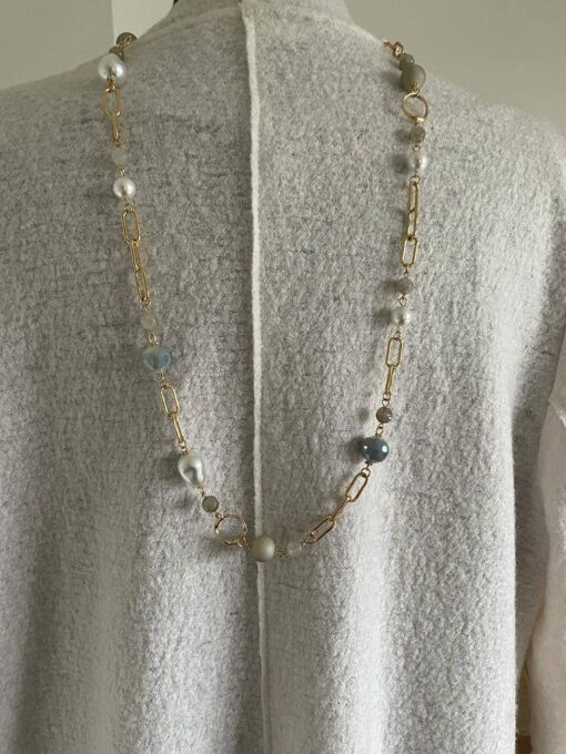 Golden Link Pearl Necklace - Image 3