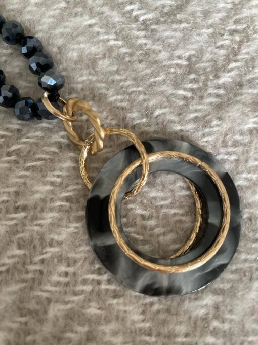 Black/Navy Crystal Bead Pendant Stone Necklace