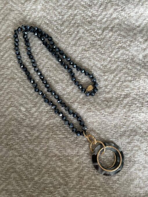 Black/Navy Crystal Bead Pendant Stone Necklace - Image 8