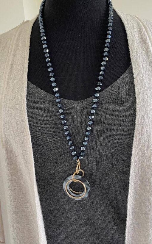 Black/Navy Crystal Bead Pendant Stone Necklace - Image 7