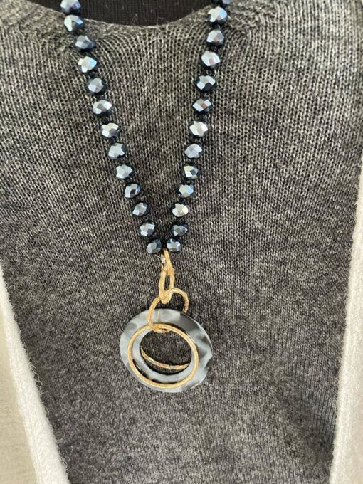 Black/Navy Crystal Bead Pendant Stone Necklace - Image 6