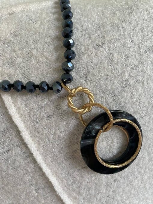 Black/Navy Crystal Bead Pendant Stone Necklace - Image 3