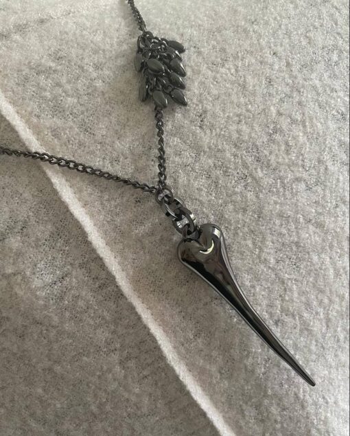 Gunmetal Long Heart Necklace