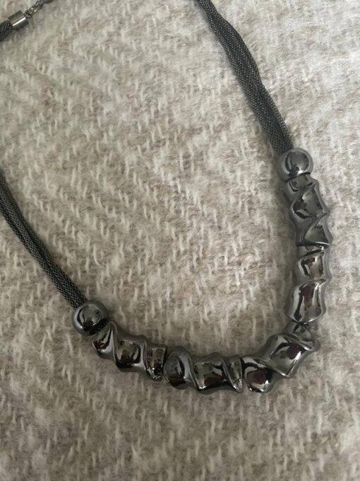 Short Gunmetal Necklace with Swirl Bars - Image 3