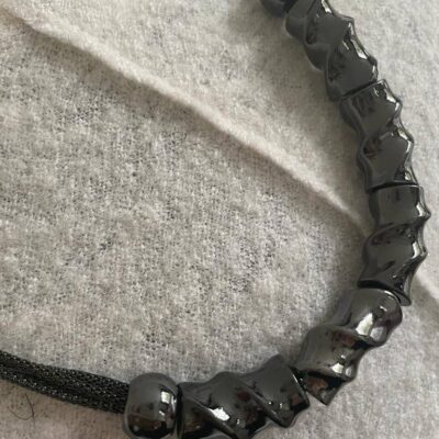 Short Gunmetal Necklace with Swirl Bars