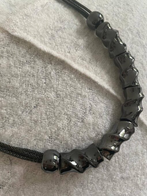 Short Gunmetal Necklace with Swirl Bars