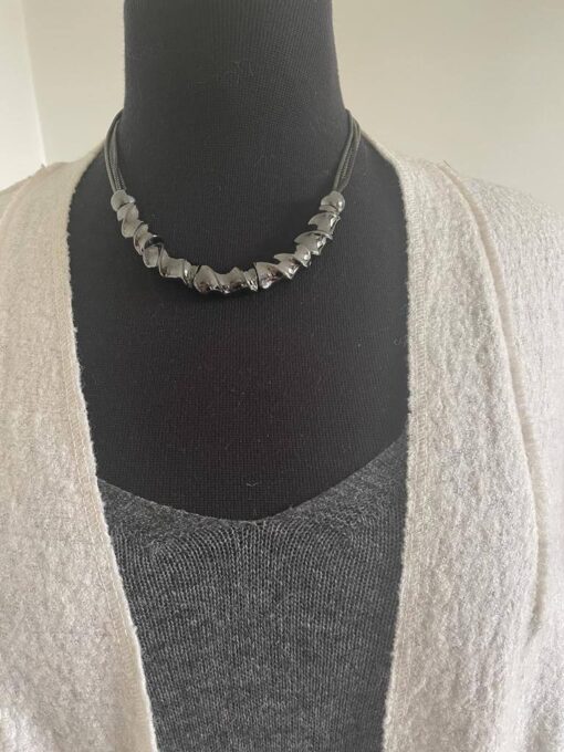 Short Gunmetal Necklace with Swirl Bars - Image 2