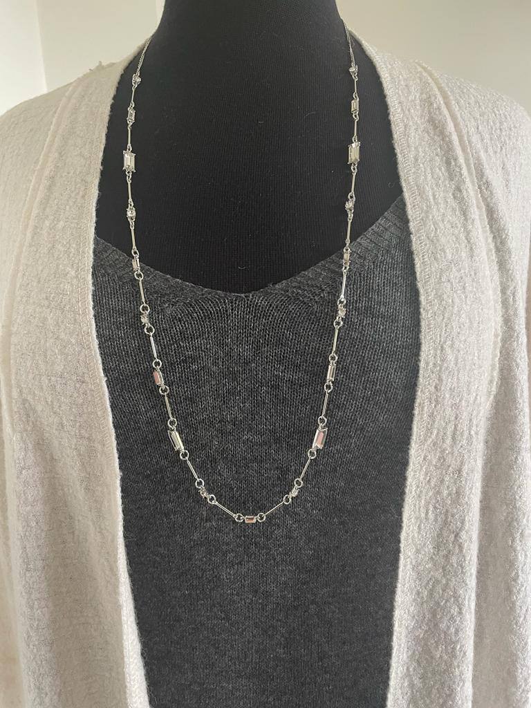 Long Crystal Silver Necklace