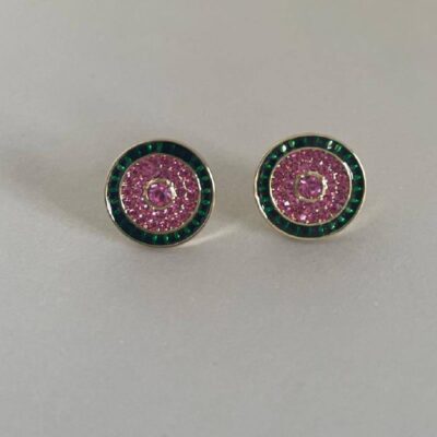 Green and Pink Gold Diamante Earrings