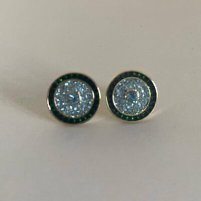 Green and Blue Gold Diamante Earrings