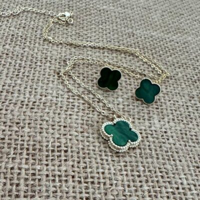 Zelly Clover Green 14K Gold Plated Necklace
