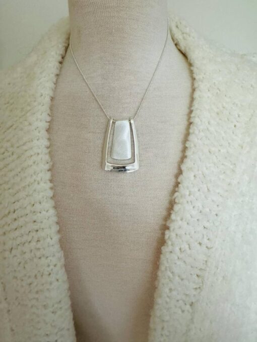 Silver Short Necklace with high gloss and brushed silver detail - Image 2